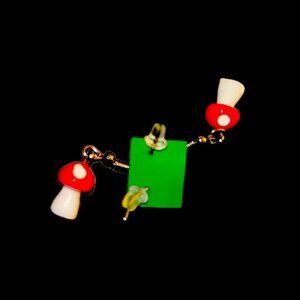 A magical Red mushroom set of earrings crafted from new ceramic stainless steel